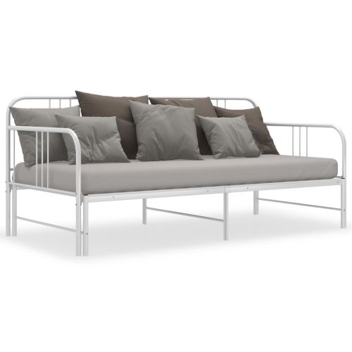 Рамка за легло, разтегателен диван, бяла, метал, 90x200 см