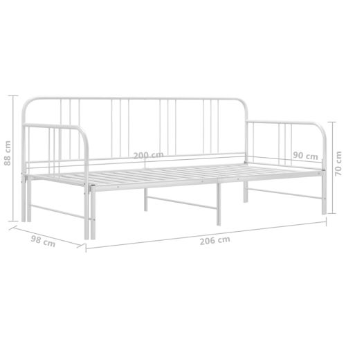 Рамка за легло, разтегателен диван, бяла, метал, 90x200 см