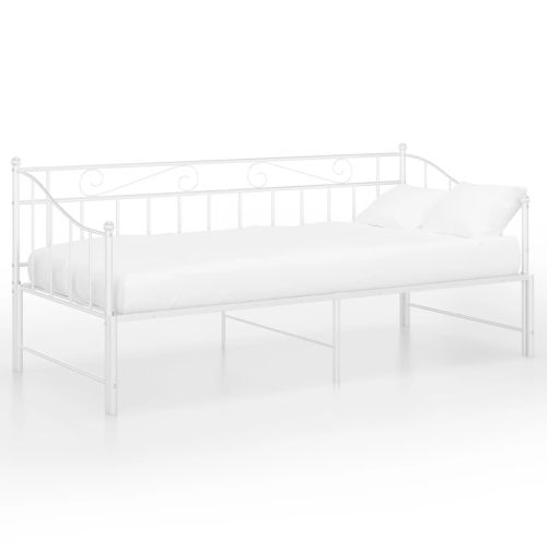 Рамка за легло, разтегателен диван, бяла, метал, 90x200 см