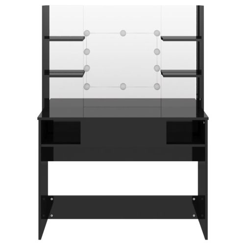 Тоалетка с LED лампи, 100x40x135 см, МДФ, сияйно черно