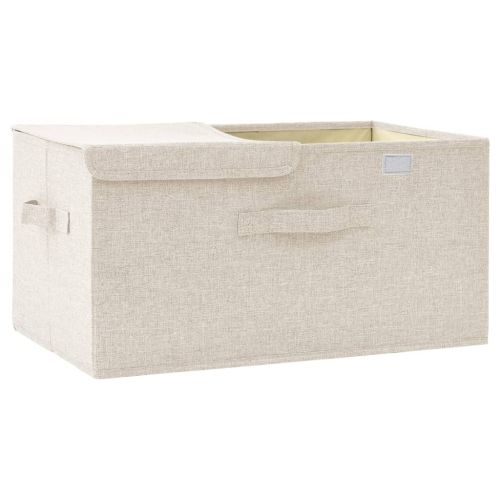 Кутия за съхранение, текстил, 50x30x25 см, кремава