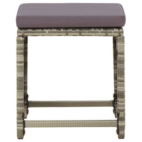 Градински табуретки с възглавници, 4 бр, полиратан, сиви