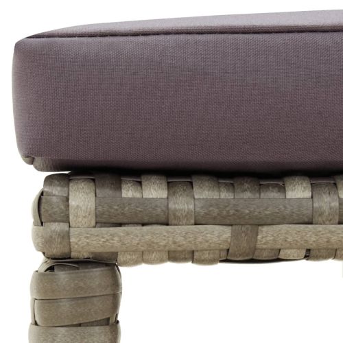 Градински табуретки с възглавници, 4 бр, полиратан, сиви