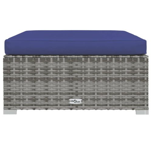 Градинска табуретка с възглавница, сива, 70х70х30 см, полиратан