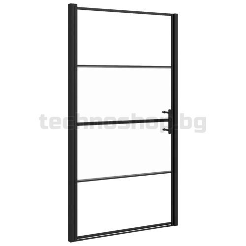 Врата за душ, 100x178 см, полуматирано закалено стъкло, черна