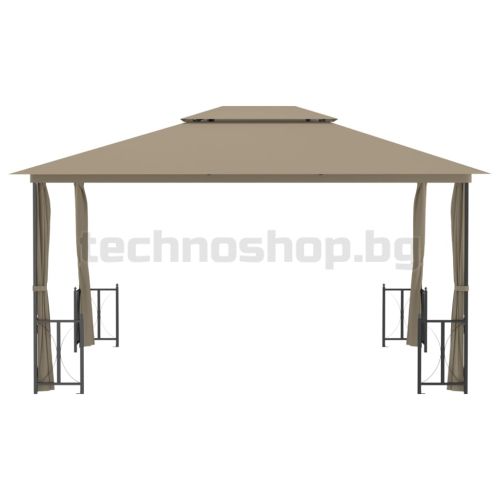 Беседка със странични стени и двоен покрив, 3х4 м, таупе