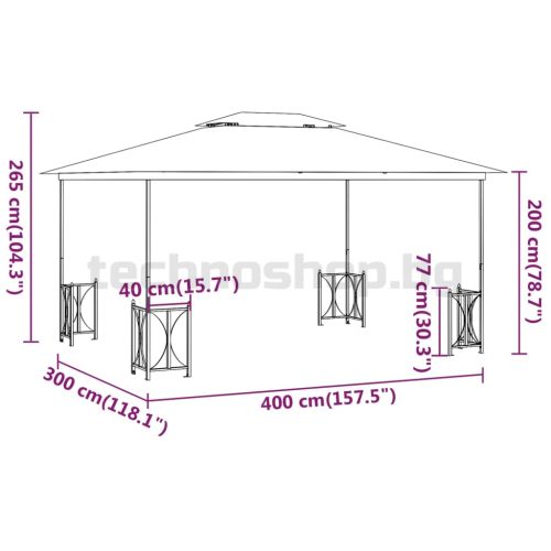 Беседка със странични стени и двоен покрив, 3х4 м, таупе