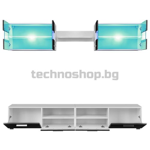 ТВ секция от 5 части с LED осветление, черен гланц