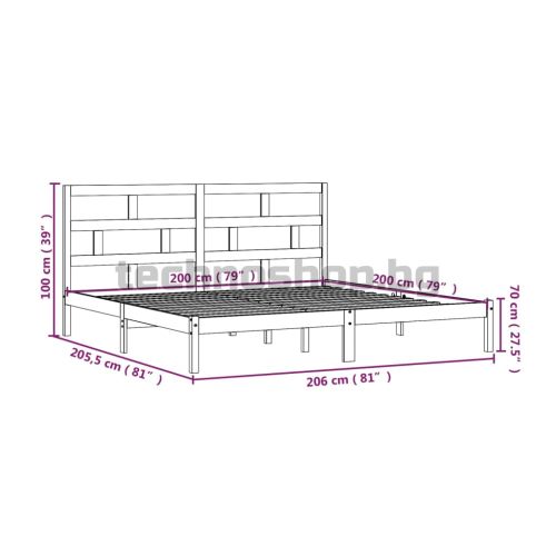 Рамка за легло, бяла, бор масив, 200x200 см