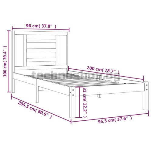 Рамка за легло без матрак, бял, 90x200 см, бор масив