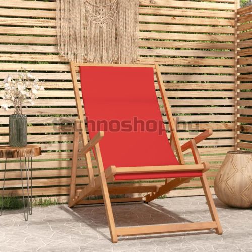 Сгъваем плажен стол, тиково дърво масив, червен