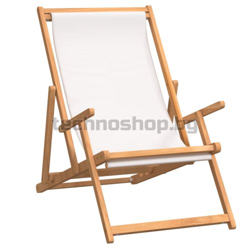 Сгъваем плажен стол, тиково дърво масив, кремав