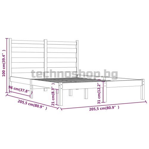 Рамка за легло, сива, бор масив, 200х200 см