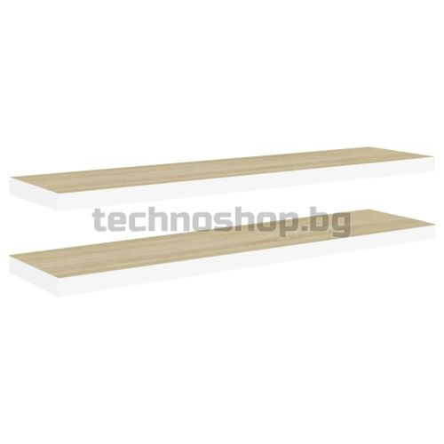 Окачени стенни рафтове, 2 бр, дъб и бяло, 90x23,5x3,8 см, МДФ
