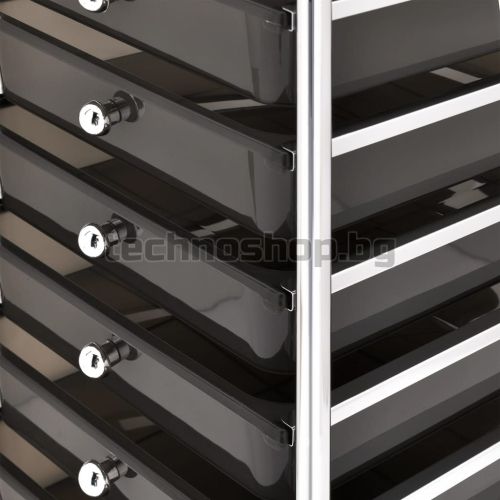 Мобилна количка за съхранение с 10 чекмеджета черна пластмаса