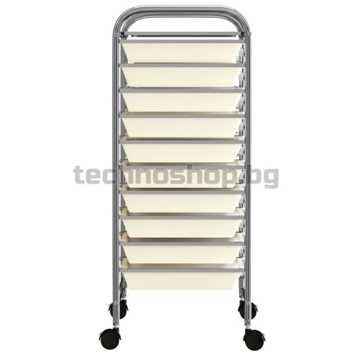 Мобилна количка за съхранение с 10 чекмеджета бяла пластмаса