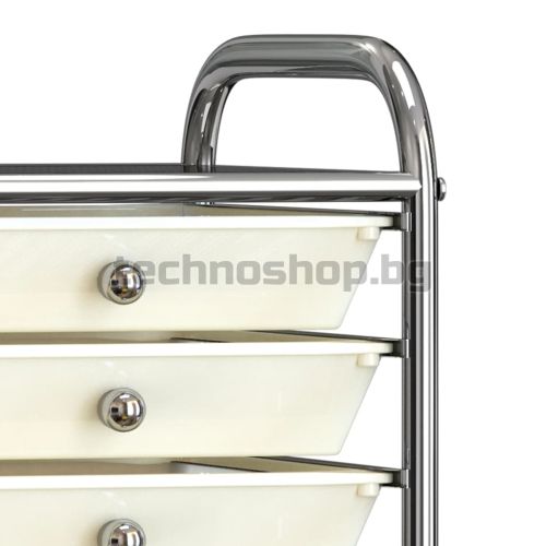 Мобилна количка за съхранение с 10 чекмеджета бяла пластмаса