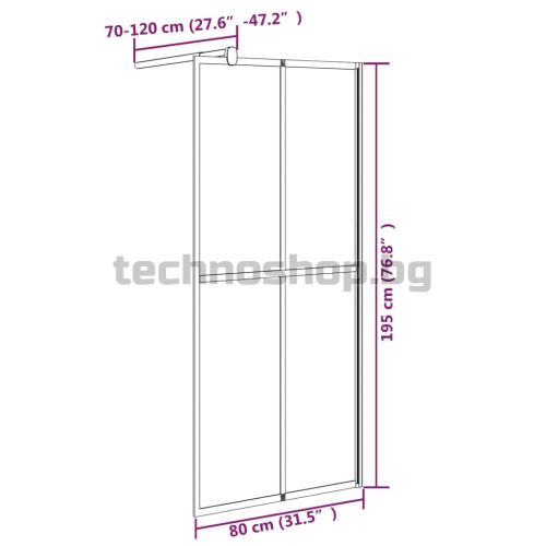 Параван за баня, 80x195 см, тъмно закалено стъкло