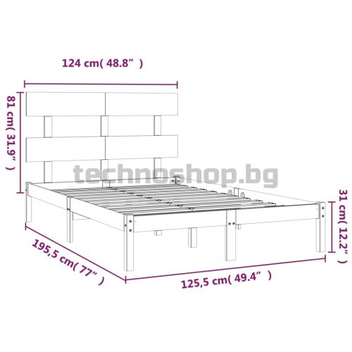 Рамка за легло, дърво масив, 120x190 см, Small Double