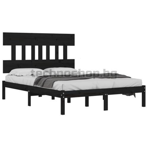 Рамка за легло, черна, дърво масив, 140х190 см