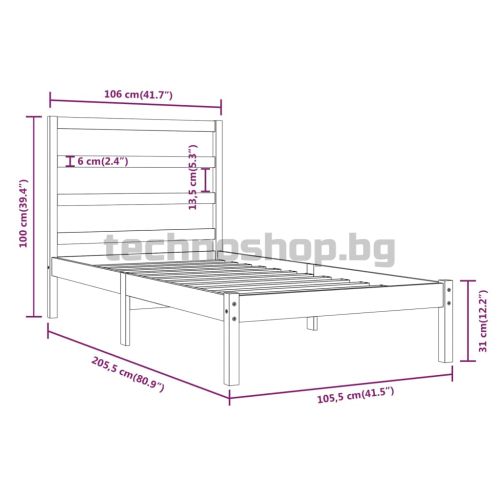Рамка за легло, черна, бор масив, 100х200 см