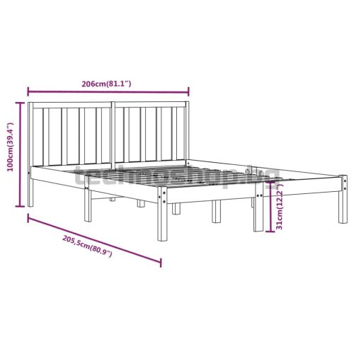 Рамка за легло, черна, бор масив, 200x200 см