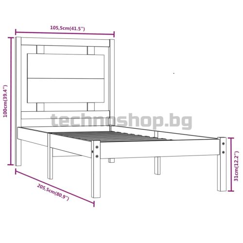 Рамка за легло, дърво масив, 100x200 см