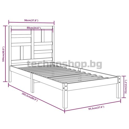 Рамка за легло, дърво масив, 90х200 см