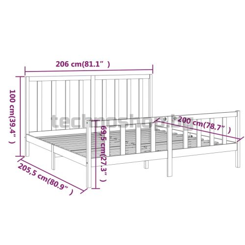 Рамка за легло, сива, бор масив, 200х200 см