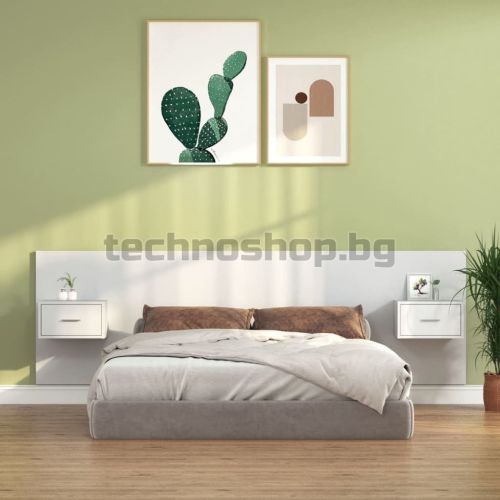 Горна табла за легло с шкафчета, бяла, инженерно дърво