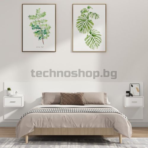 Горна табла за легло с шкафчета, бяла, инженерно дърво