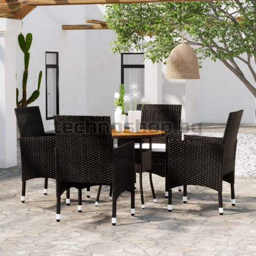 Градински трапезен комплект, 5 части, полиратан, черен