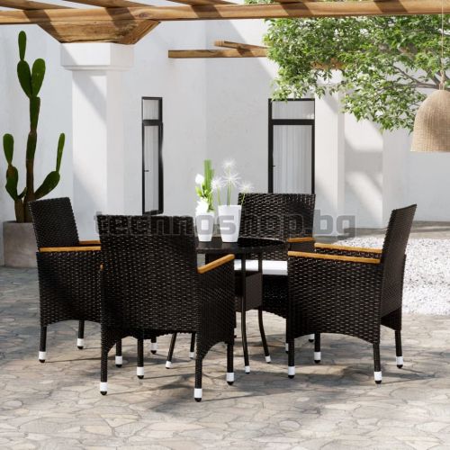 Градински трапезен комплект, 5 части, полиратан, черен