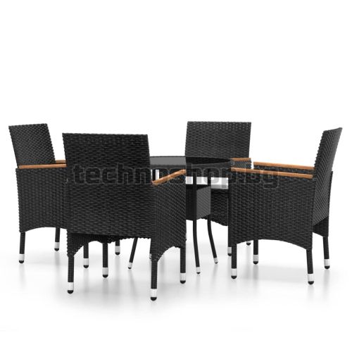 Градински трапезен комплект, 5 части, полиратан, черен