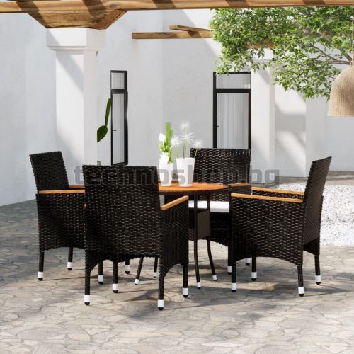 Градински трапезен комплект, 5 части, полиратан, черен