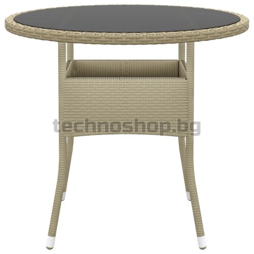 Градинска маса, Ø80x75 см, закалено стъкло и полиратан, бежова
