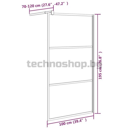 Параван за баня, 100x195 см, полуматирано ESG стъкло, черно