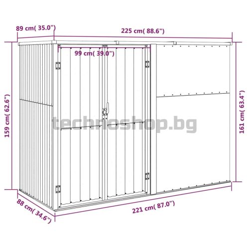 Градинска барака, антрацит, 225x89x161 см, поцинкована стомана