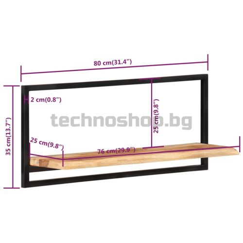 Стенни рафтове 2 бр 80x25x35 см акациево дърво масив и стомана