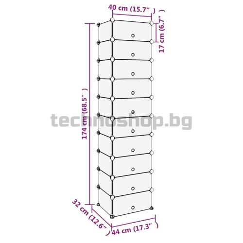 Етажерка за обувки, черна, 44x32x174 см, PP