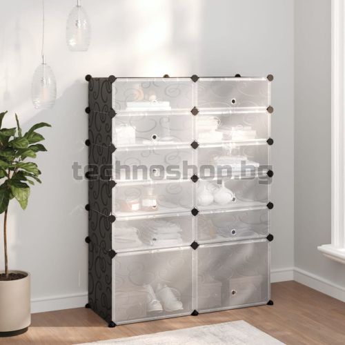 Етажерка за обувки, черна, 94x37x125 см, PP