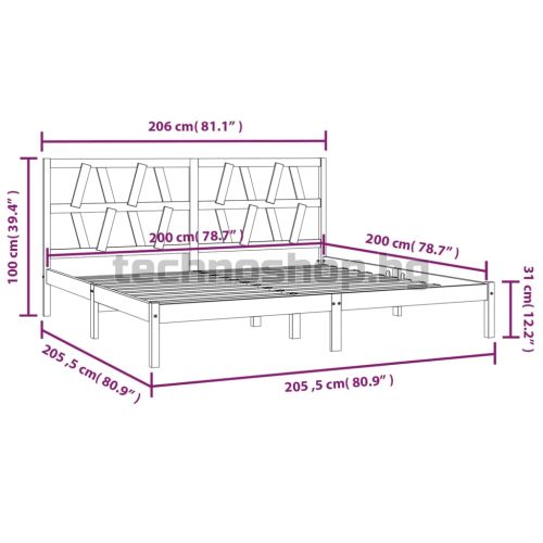Рамка за легло, черна, бор масив, 200x200 см
