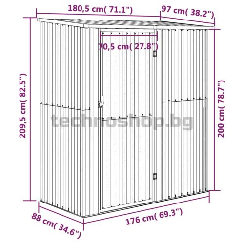 Градинска барака, зелена, 180,5x97x209,5 см, поцинкована стомана