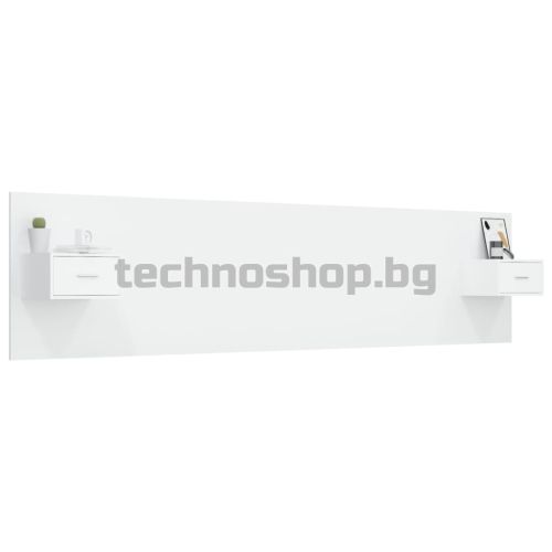 Горна табла за легло с шкафчета, бяла, инженерно дърво