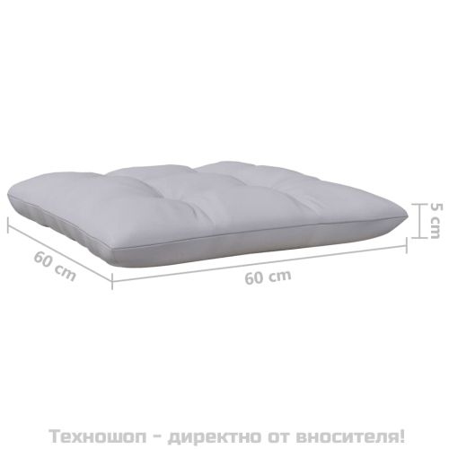 3-местен градински диван със сиви възглавници, бор масив
