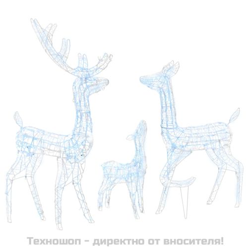 Акрилна коледна украса семейство елени, 300 LED, топло бяло