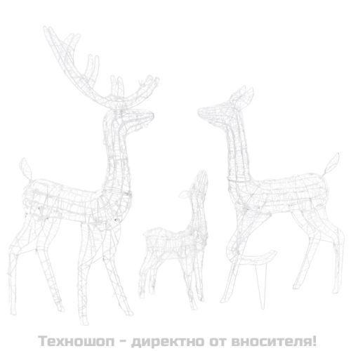 Акрилна коледна украса семейство елени, 300 LED, топло бяло