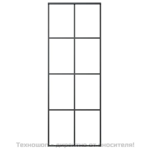 Плъзгаща се врата, черна, 76x205 см, ESG стъкло и алуминий