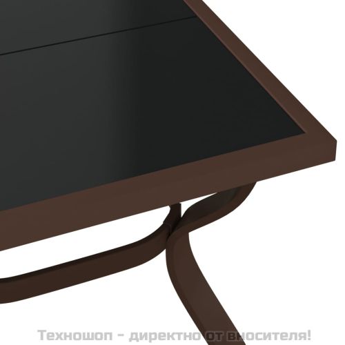 Градинска маса, кафяво-черна, 140x70x70 см, стомана и стъкло