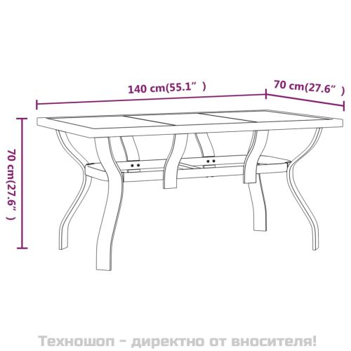 Градинска маса, кафяво-черна, 140x70x70 см, стомана и стъкло